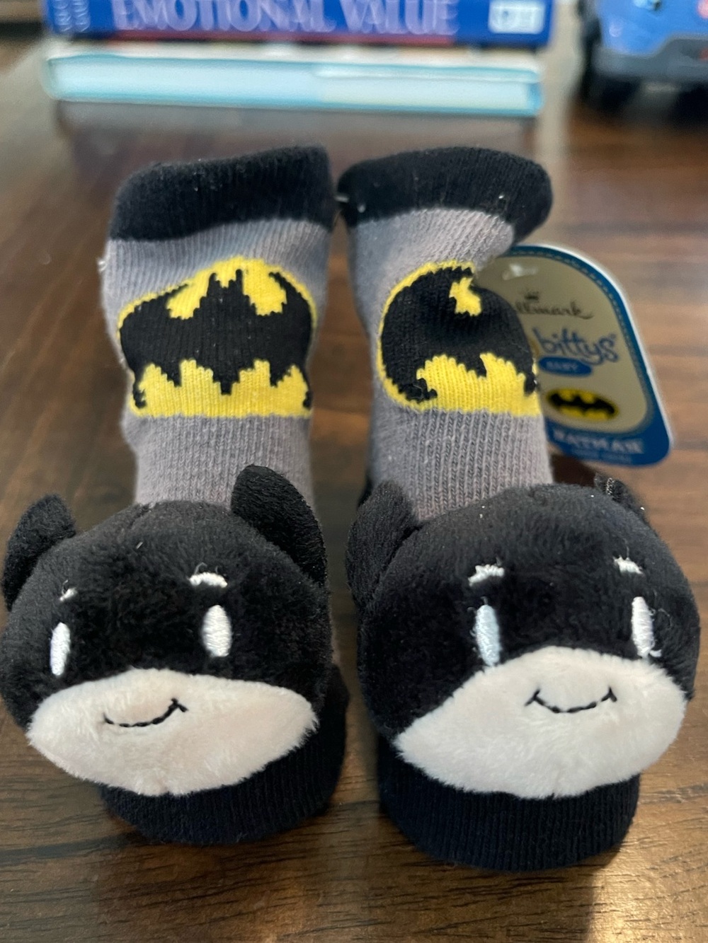 Hallmark Black, Gray & Yellow Baby Batman Plush Sock Buddies